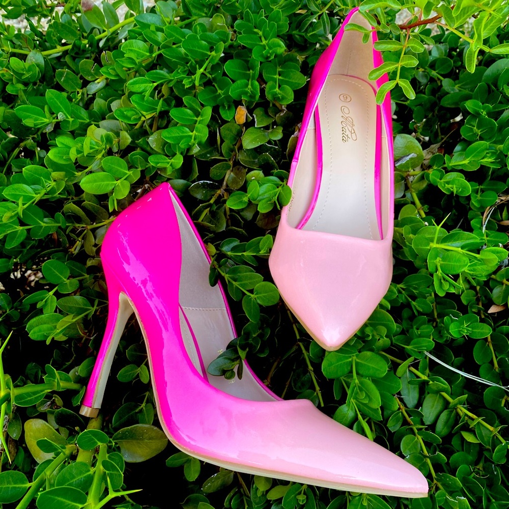 Ombré Hot Pink & Blush Pink Combo Pointed Toe Stiletto Heels